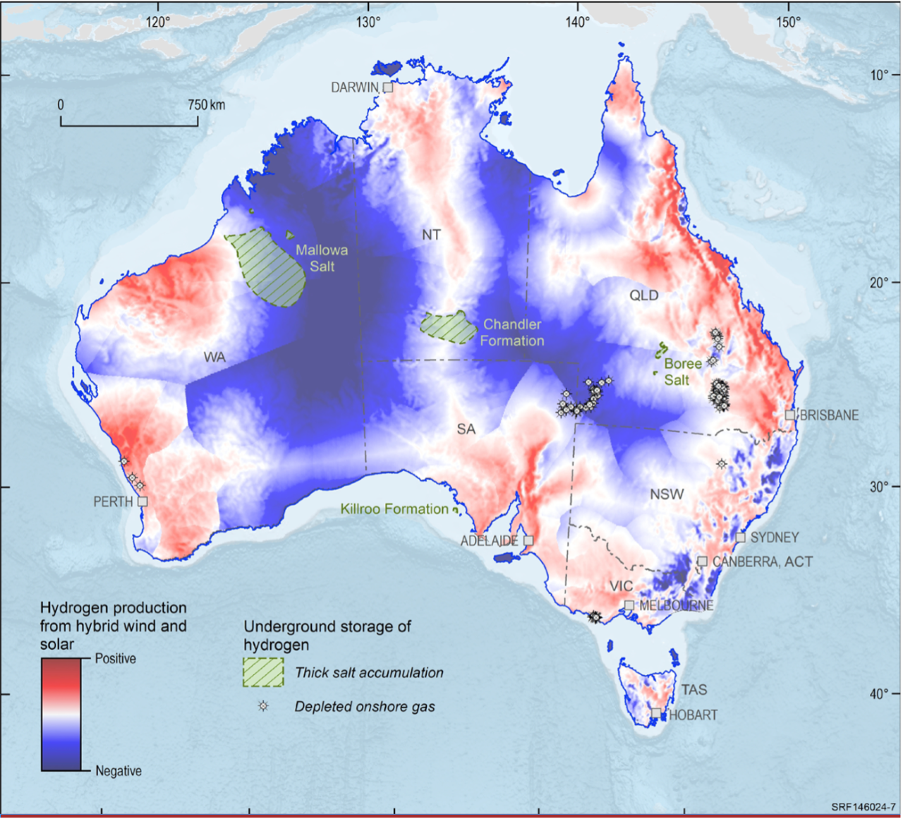 Australia’s hydrogen production potential. Source: Geoscience Australia via National Hydrogen Strategy