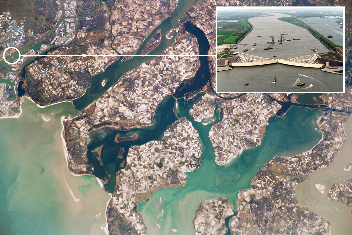 Satellite image of flood defenses